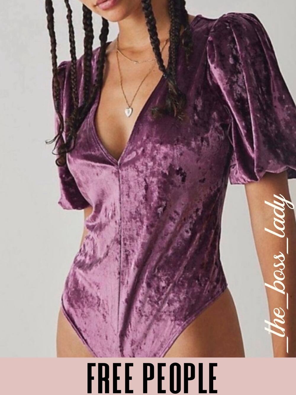 Free People velvet bodysuit v-neck puff sleeves Large
